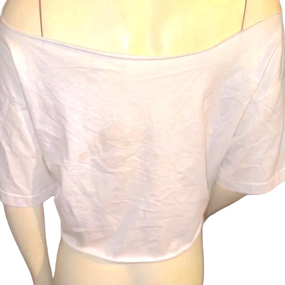 Authentic Versace Jeans Couture iridescent logo Off-Shoulder White Crop Tee L - Picture 3 of 8